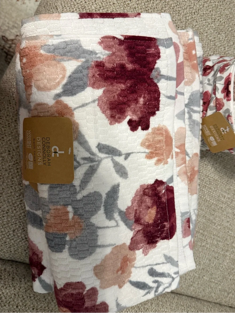 Floral Cotton Bath Towel and Washcloth Set - Deborah Connolly